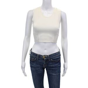 Theory 38 Womens Mesh Bottom Sleeveless Cropped Tank Top White Size Petite